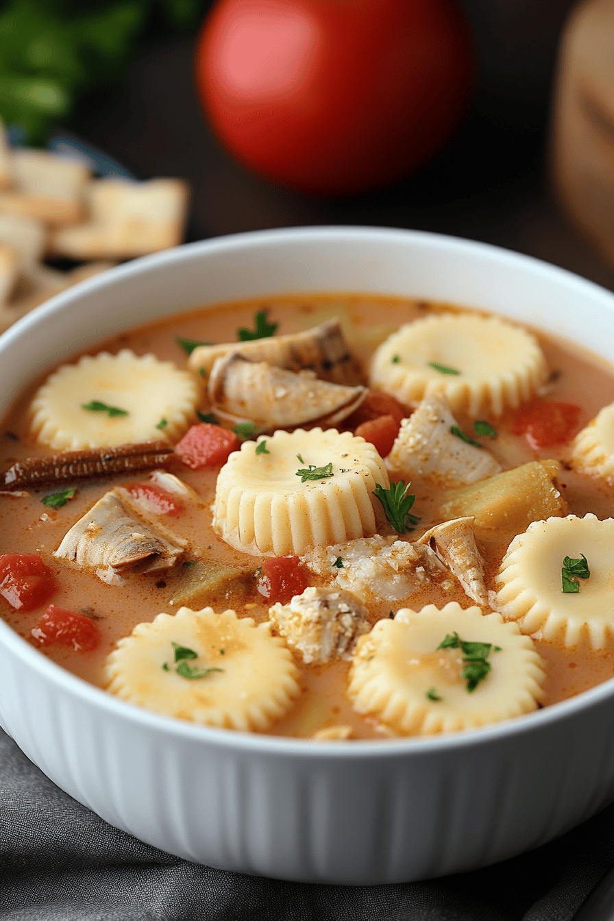 Manhattan Clam Chowder final dish beautifully presented and ready to serve
