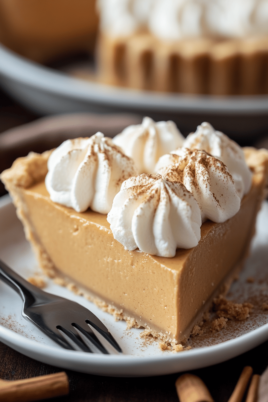 Marshmallow Pumpkin Pie final dish beautifully presented and ready to serve