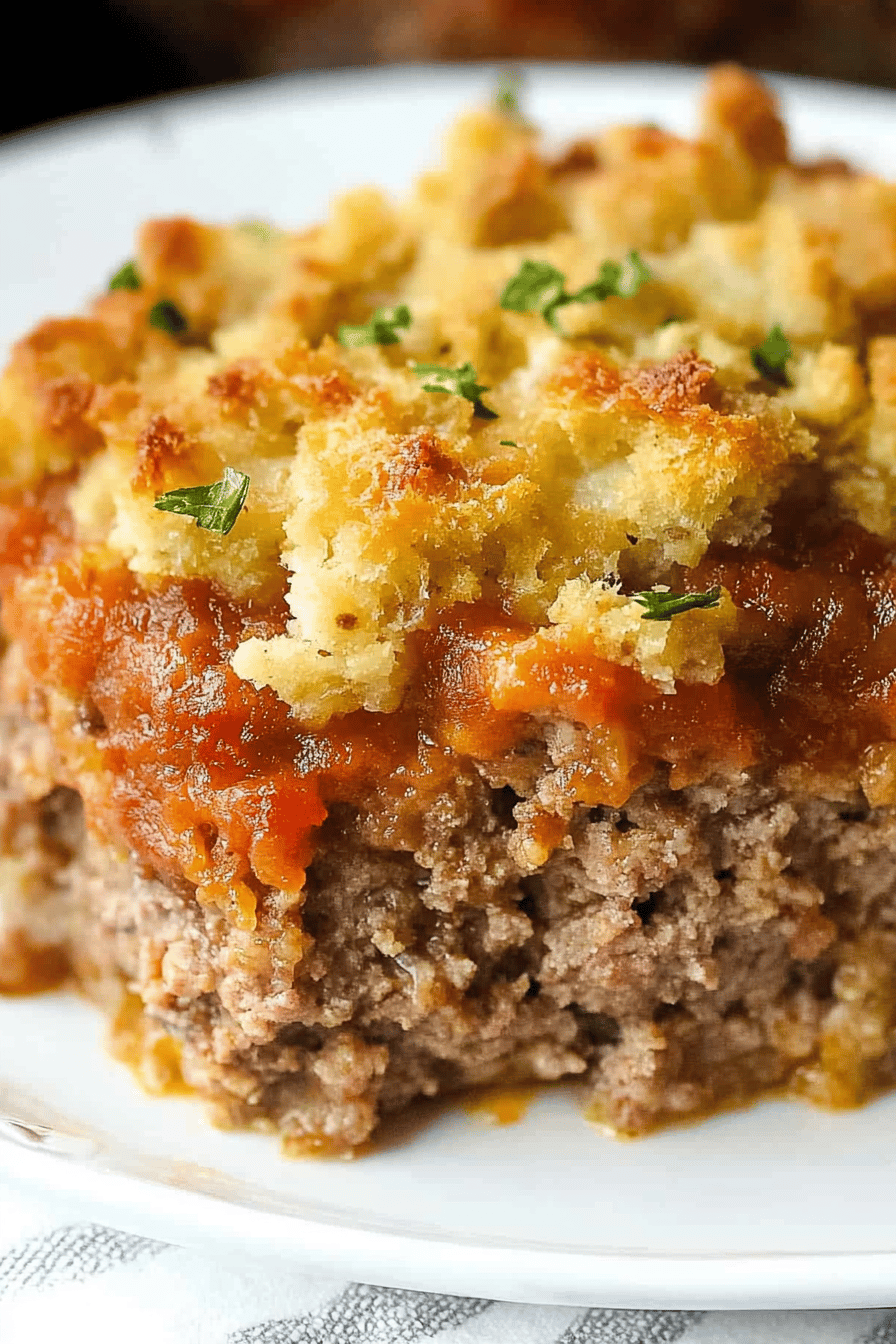 Meatloaf and Stuffing Casserole Final Dish Presentation