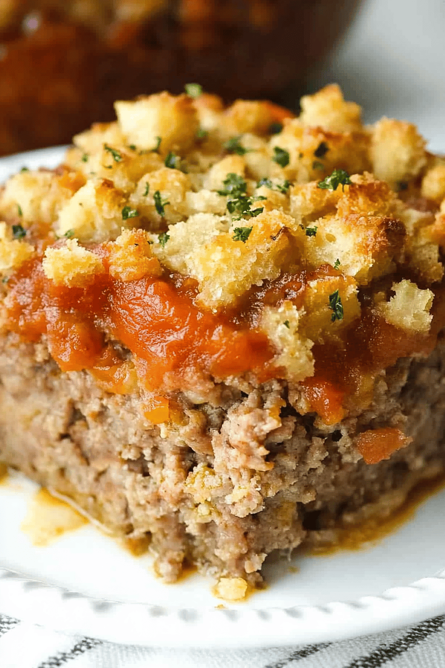Meatloaf and Stuffing Casserole Final Dish Presentation
