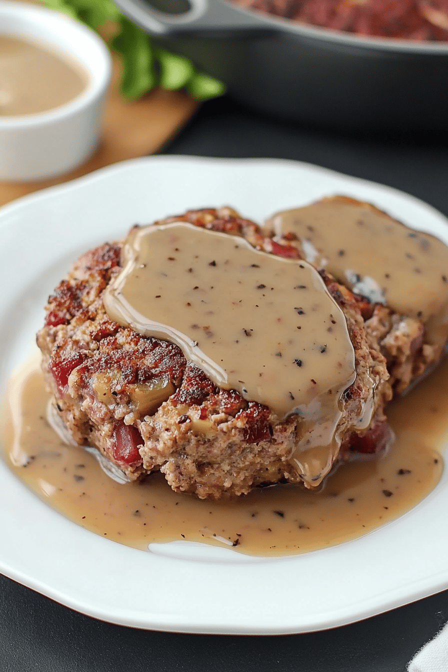 Meatloaf with Gravy Recipe ingredients organized and measured on kitchen counter