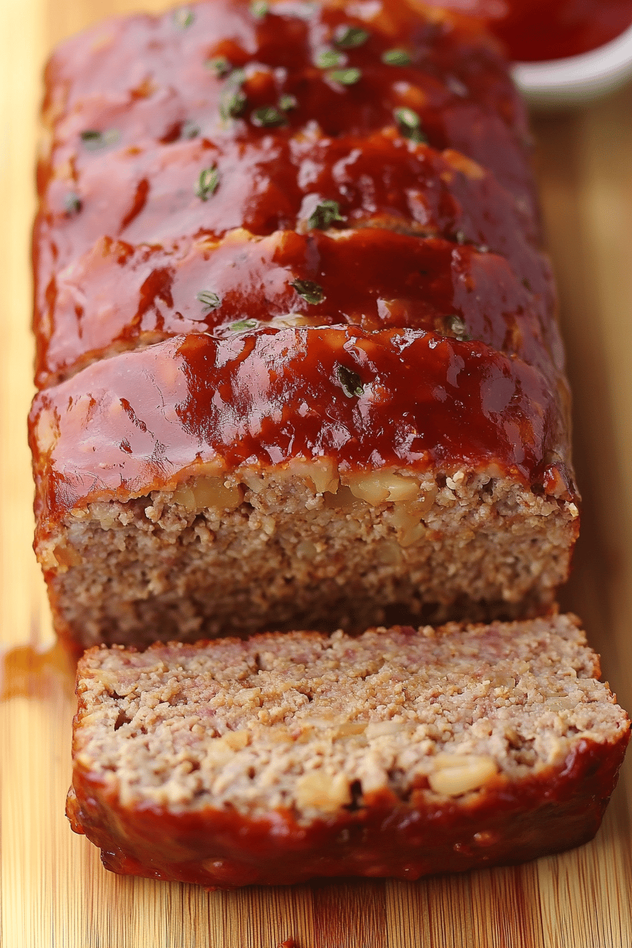 Meatloaf with Oatmeal slice on plate showing perfect texture and swirl pattern