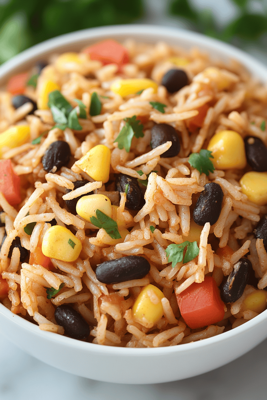 Mexican Fried Rice slice on plate showing perfect texture and swirl pattern