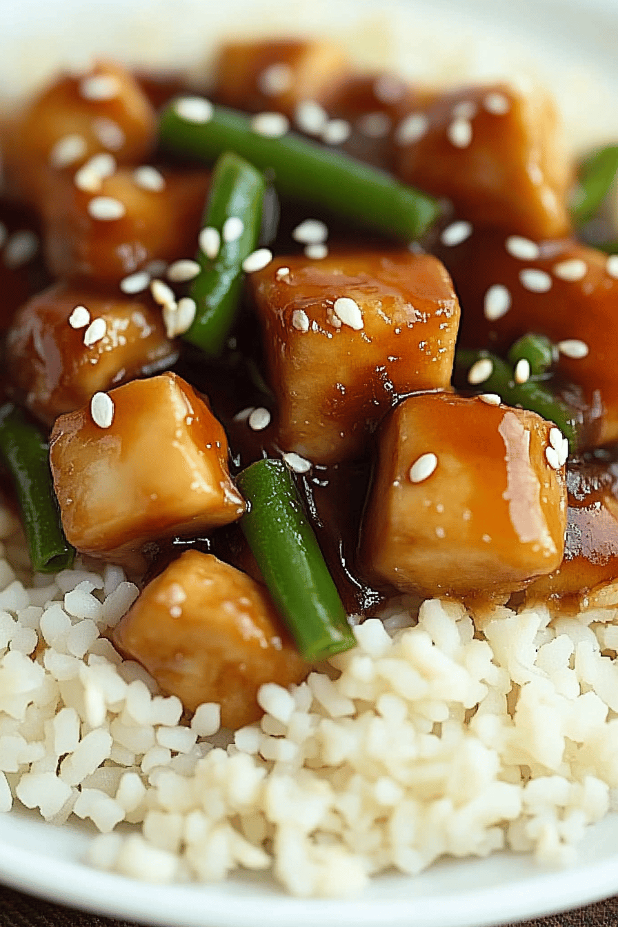 Mongolian Chicken Recipe slice on plate showing perfect texture and swirl pattern