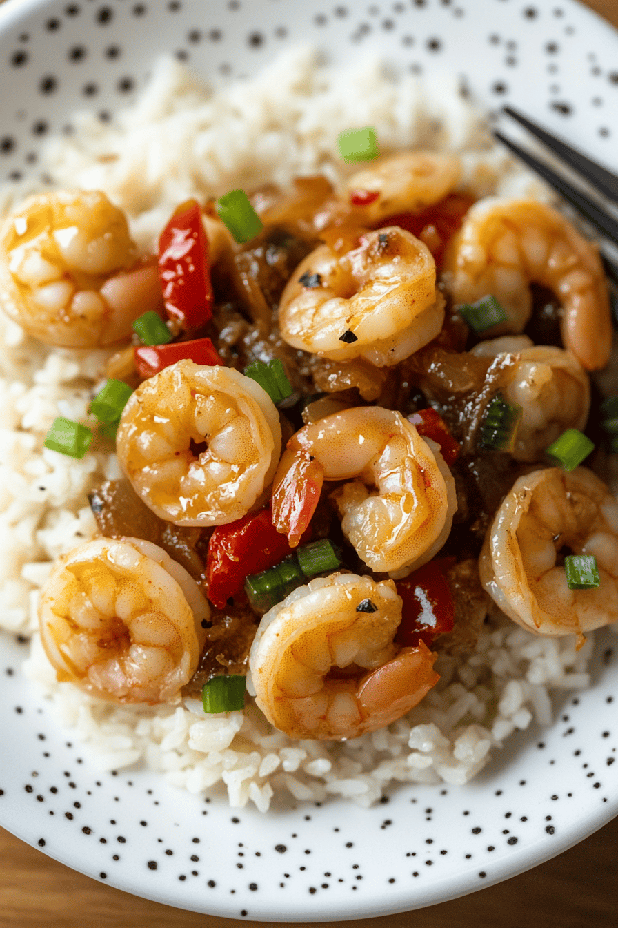 Mongolian Shrimp final dish beautifully presented and ready to serve