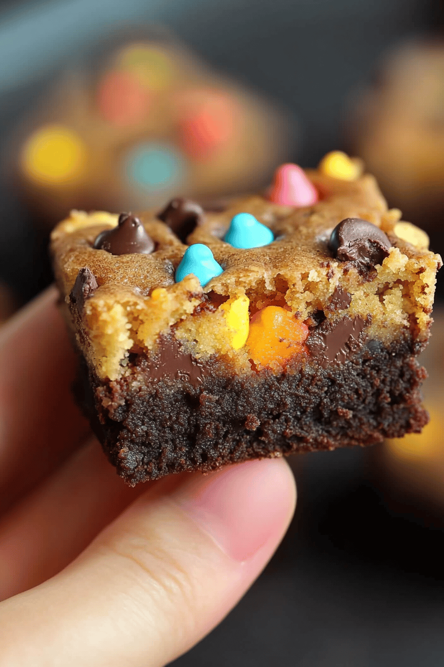 Monster Cookie Brownie Cups final dish beautifully presented and ready to serve