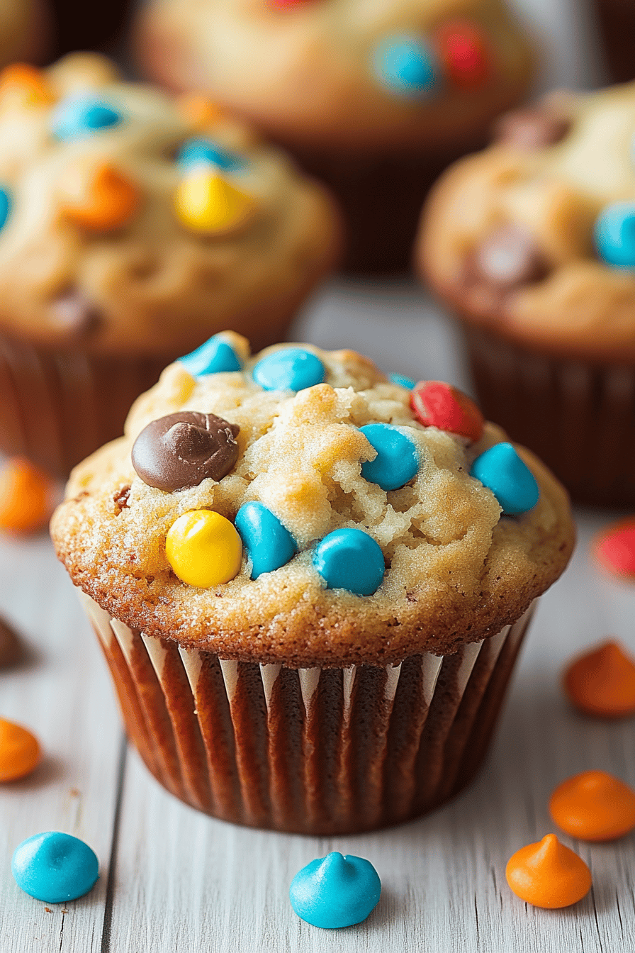 Monster Cookie Muffins final dish beautifully presented and ready to serve