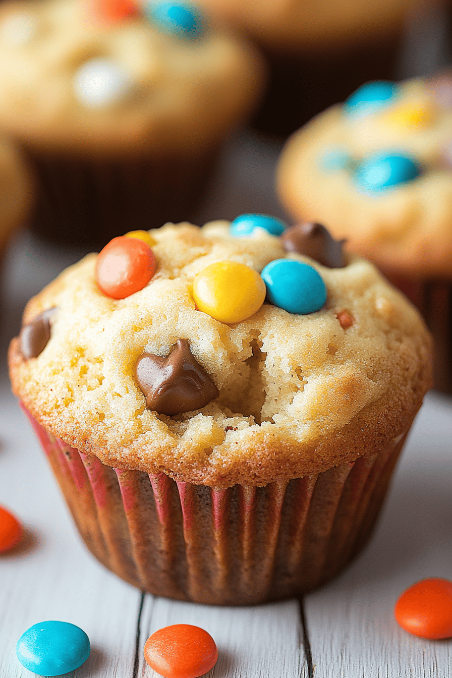 Monster Cookie Muffins slice on plate showing perfect texture and swirl pattern
