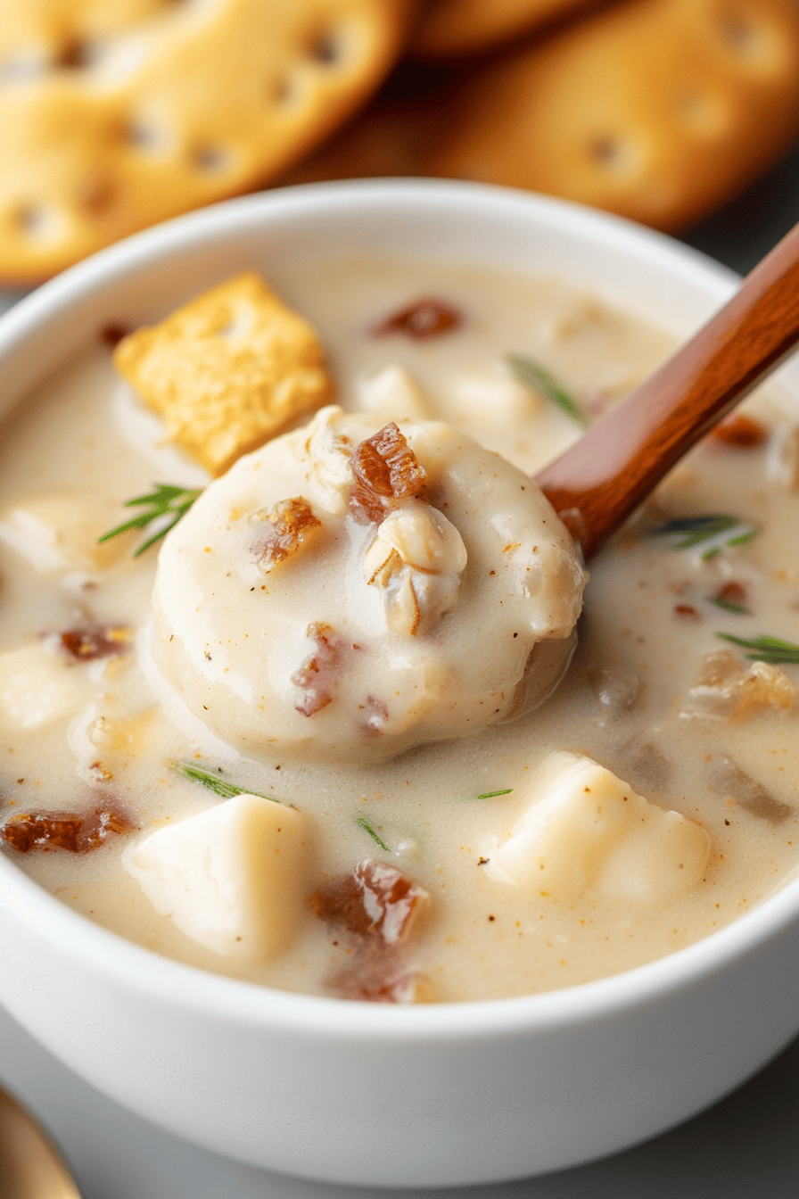 New England Clam Chowder ingredients organized and measured on kitchen counter