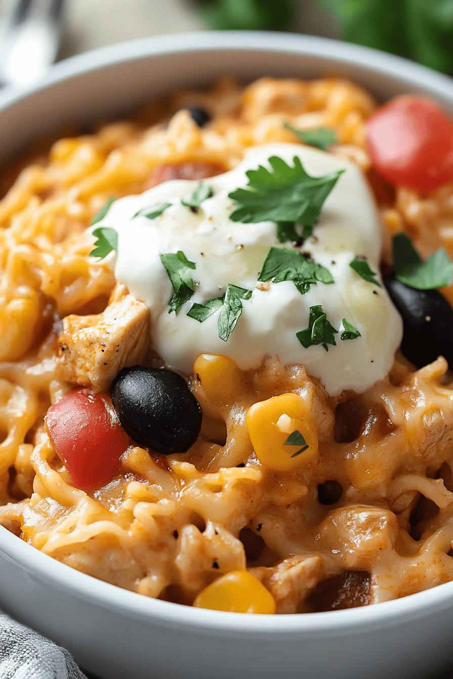 One Pan Cheesy Taco Chicken final dish beautifully presented and ready to serve