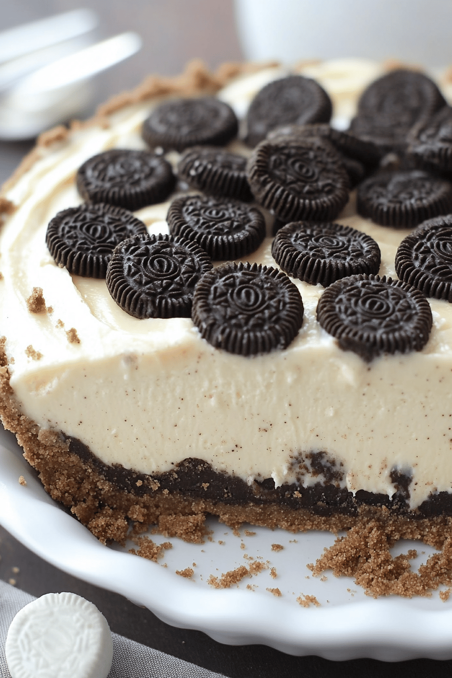 Oreo Pie Recipe slice on plate showing perfect texture and swirl pattern