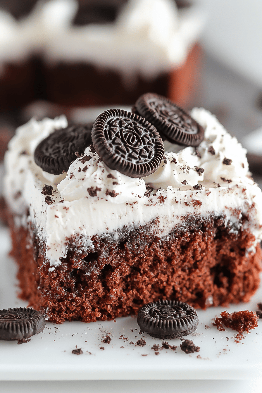 Oreo Poke Cake ingredients organized and measured on kitchen counter