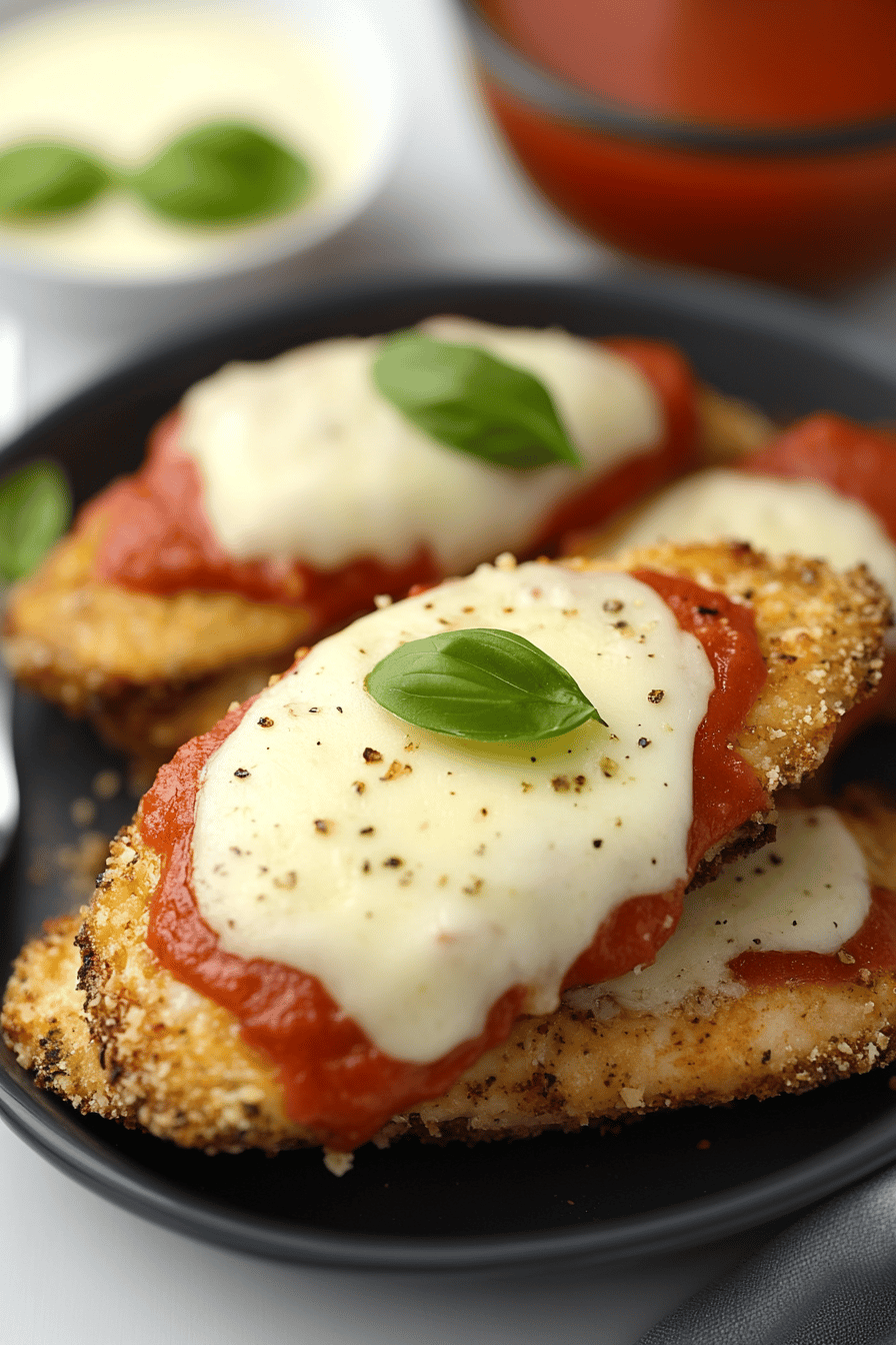 Oven Baked Chicken Parmesan ingredients organized and measured on kitchen counter