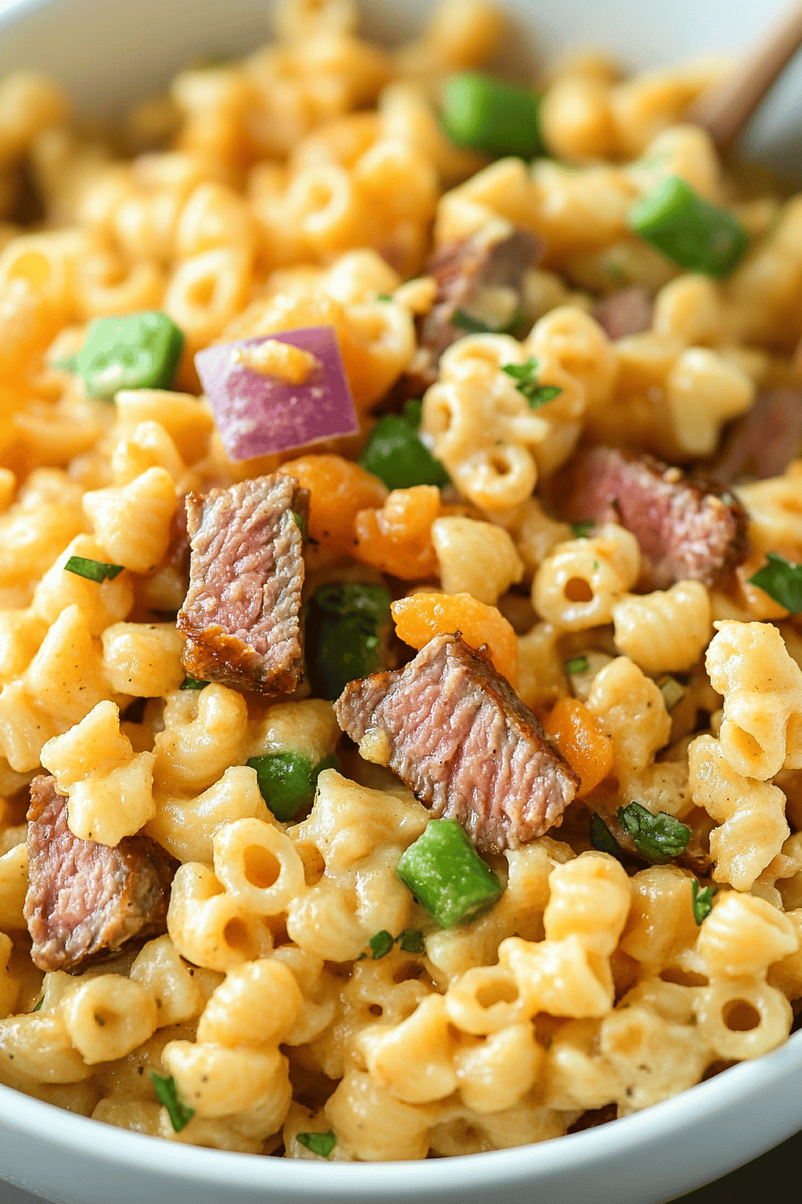 Philly Cheese Steak Pasta Salad final dish beautifully presented and ready to serve