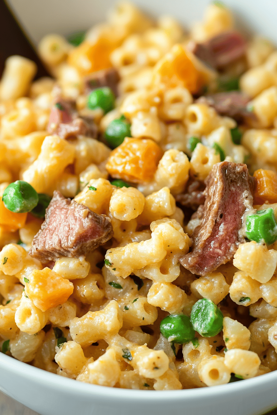 Philly Cheese Steak Pasta Salad slice on plate showing perfect texture and swirl pattern