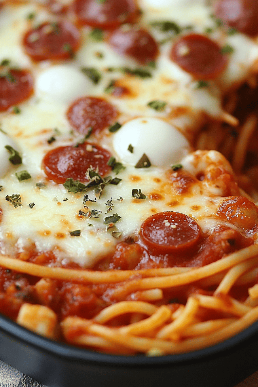 Pizza Baked Spaghetti slice on plate showing perfect texture and swirl pattern