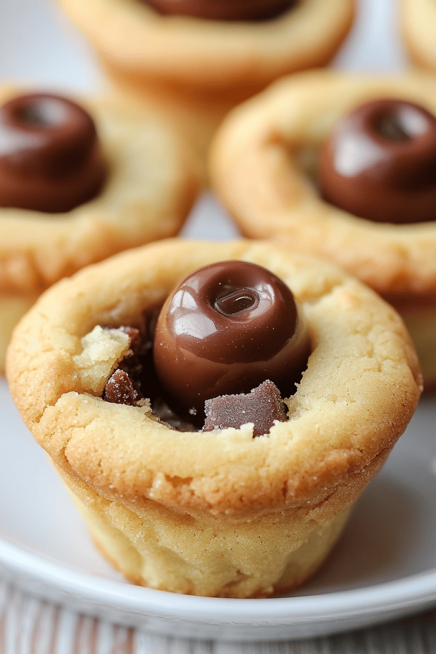 Rolo Sugar Cookie Cups slice on plate showing perfect texture and swirl pattern