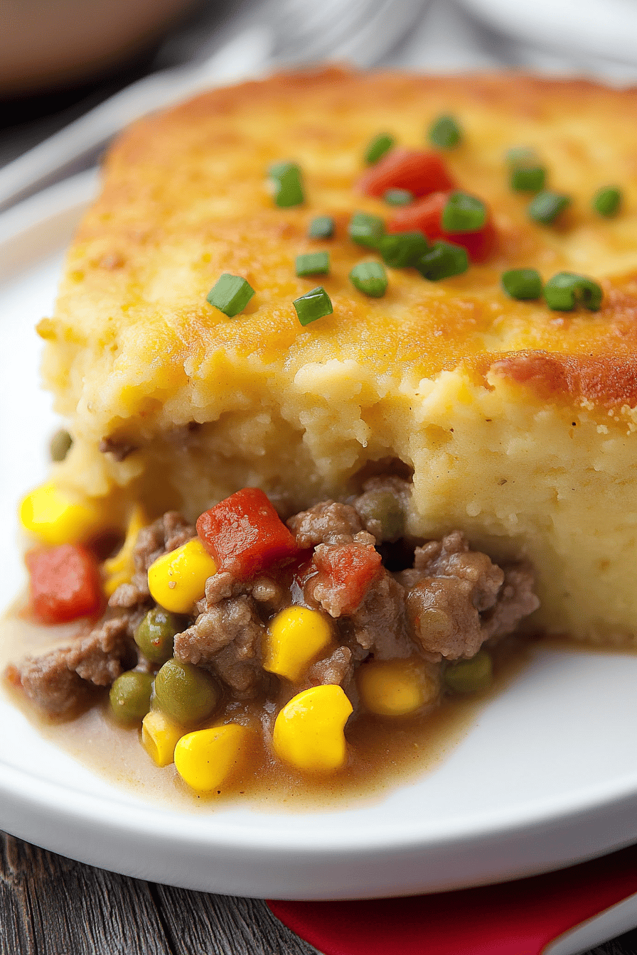 Shepherd's Pie with Cornbread final dish beautifully presented and ready to serve