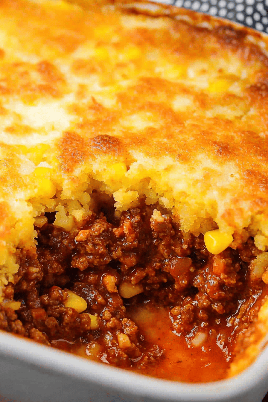 Sloppy Joe Cornbread Casserole Final Dish Presentation
