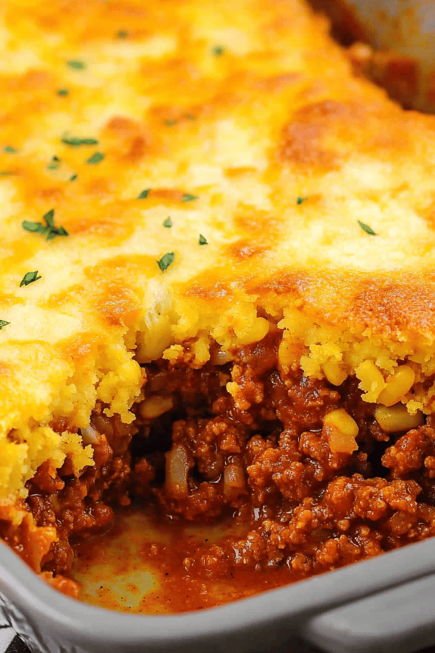 Sloppy Joe Cornbread Casserole Final Dish Presentation