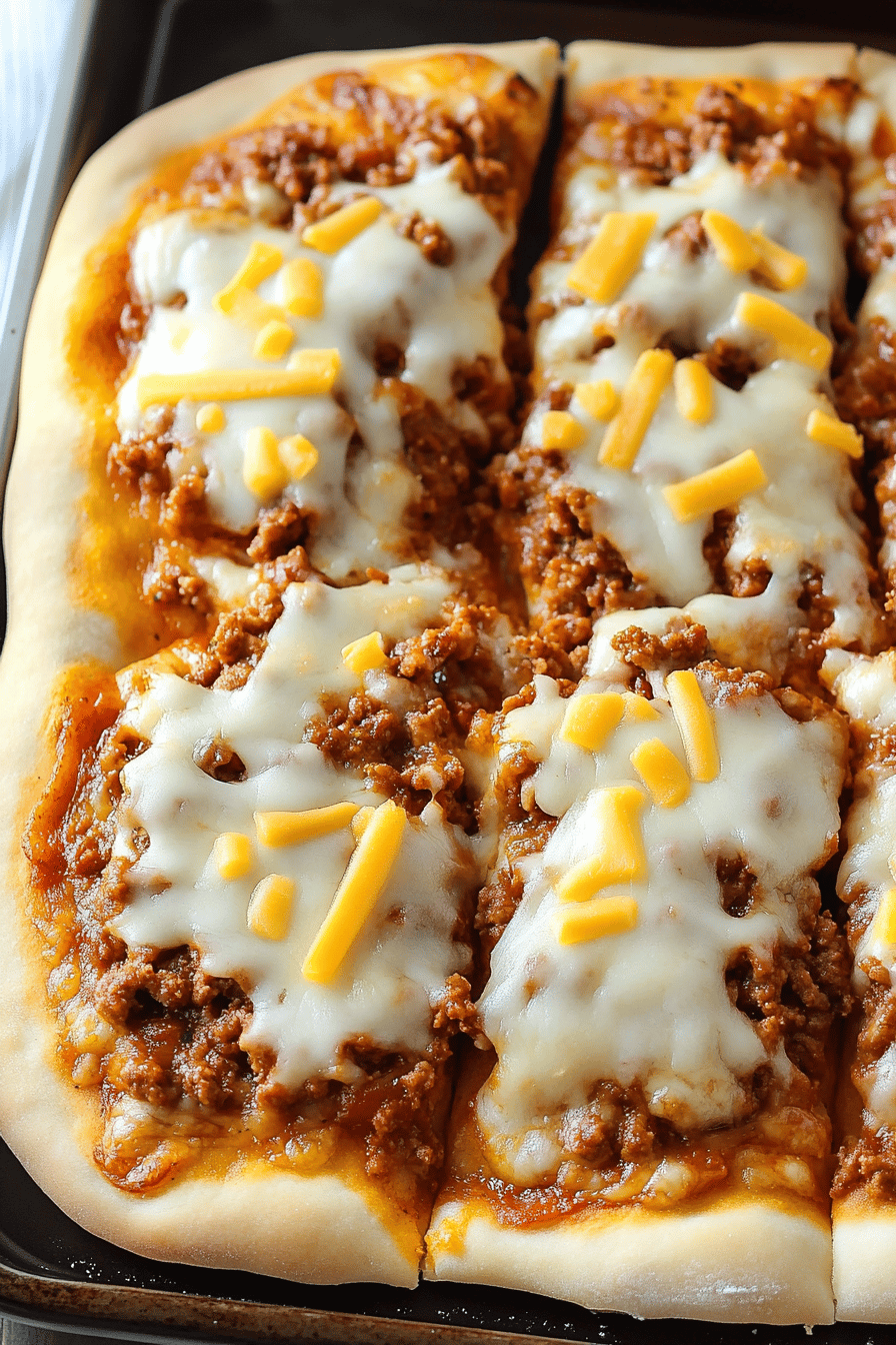 Sloppy Joe Pizza ingredients organized and measured on kitchen counter