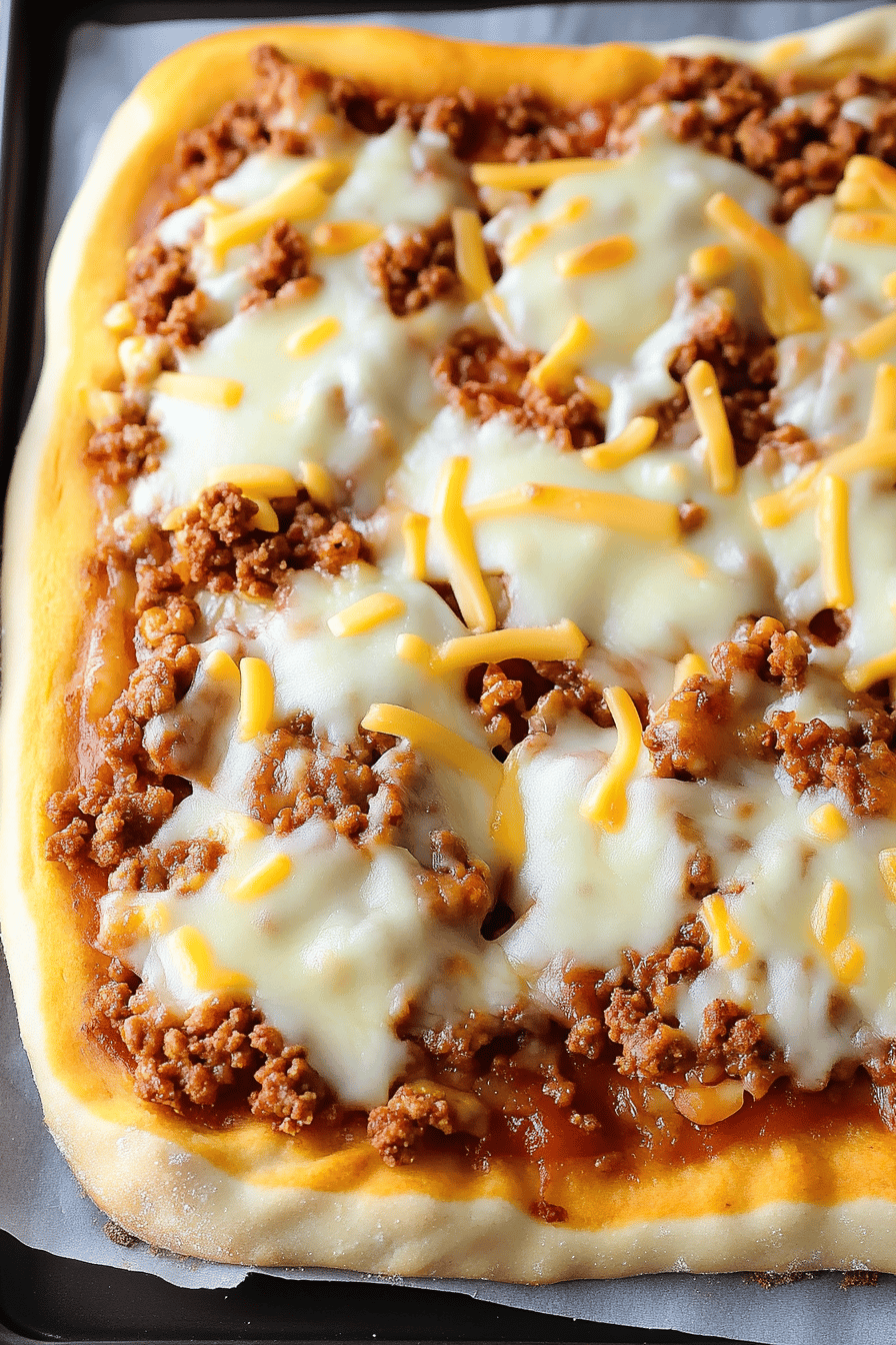 Sloppy Joe Pizza final dish beautifully presented and ready to serve