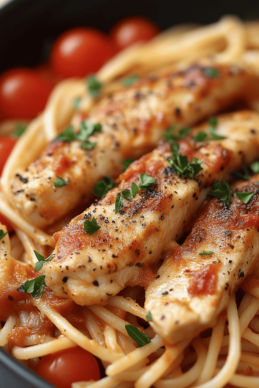 Spicy Chicken Pasta ingredients organized and measured on kitchen counter