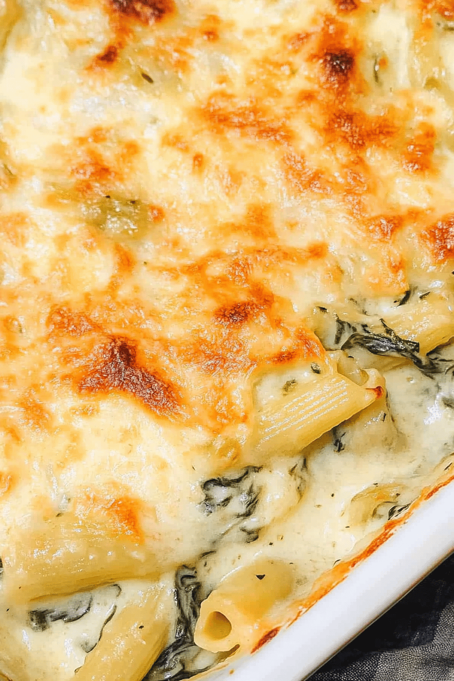 Spinach Artichoke Pasta Bake Final Dish Presentation