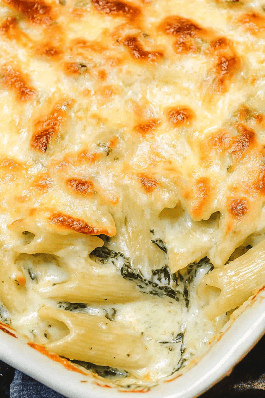 Spinach Artichoke Pasta Bake Final Dish Presentation