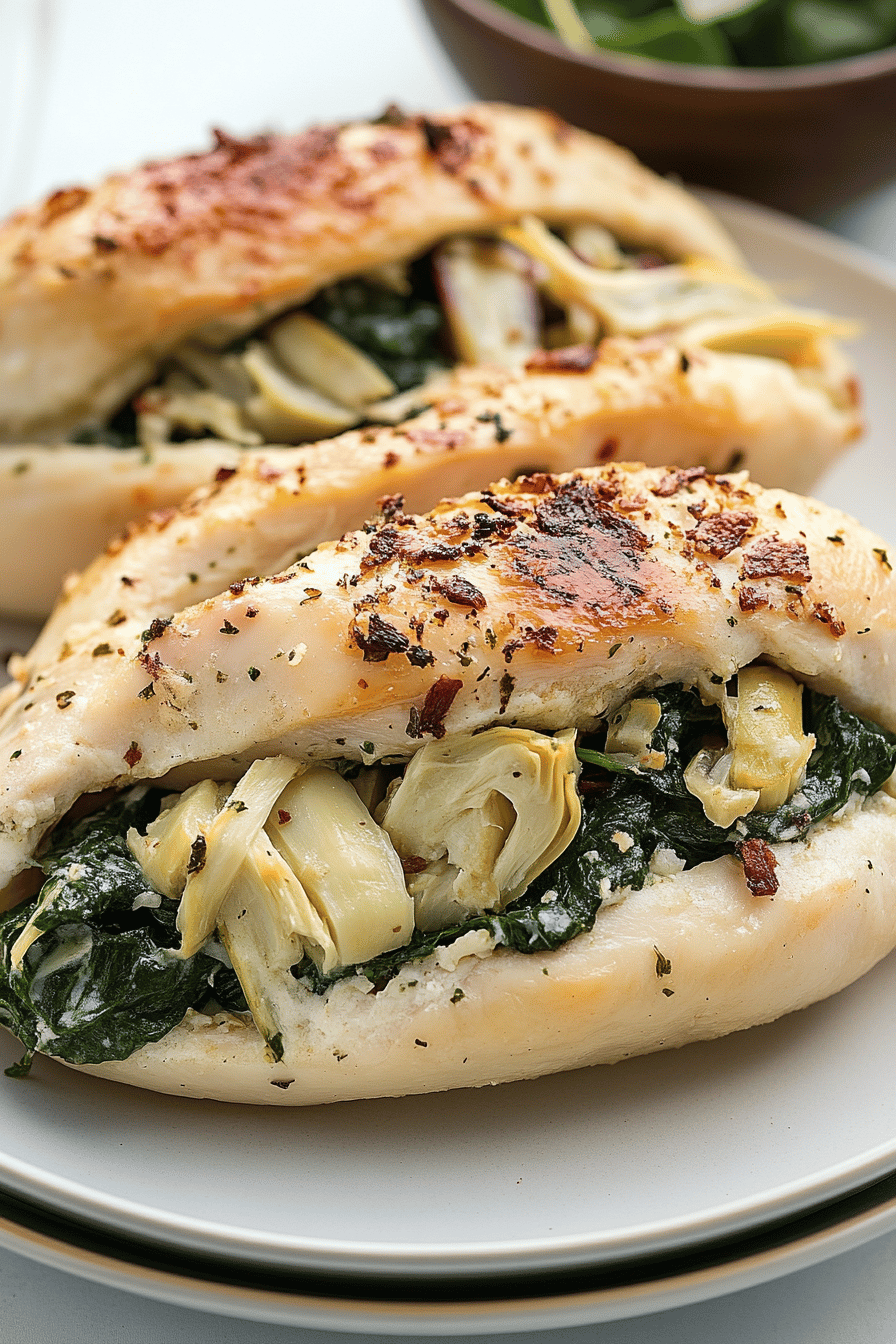 Spinach Artichoke Stuffed Chicken final dish beautifully presented and ready to serve