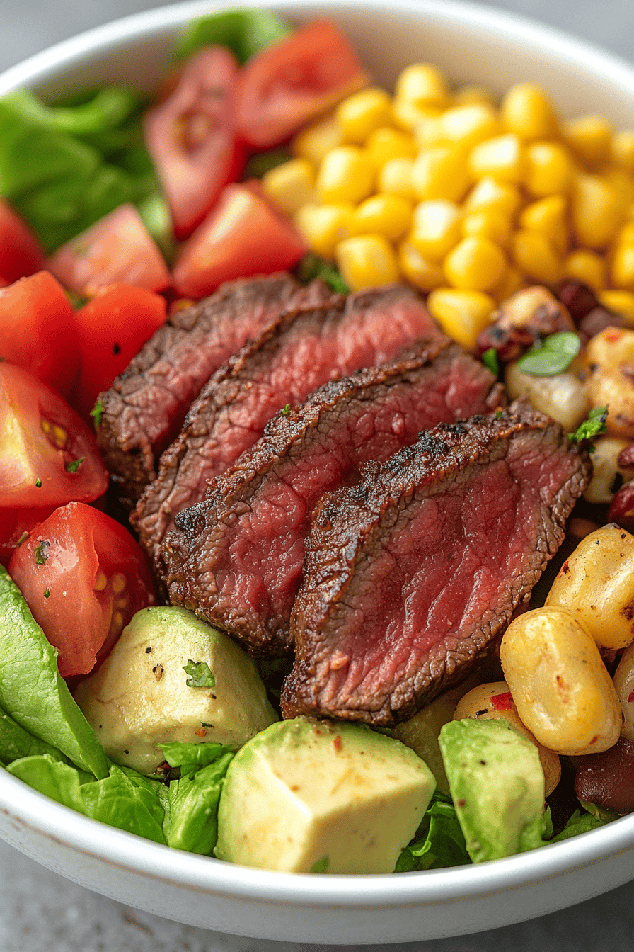 Steak Taco Salad ingredients organized and measured on kitchen counter