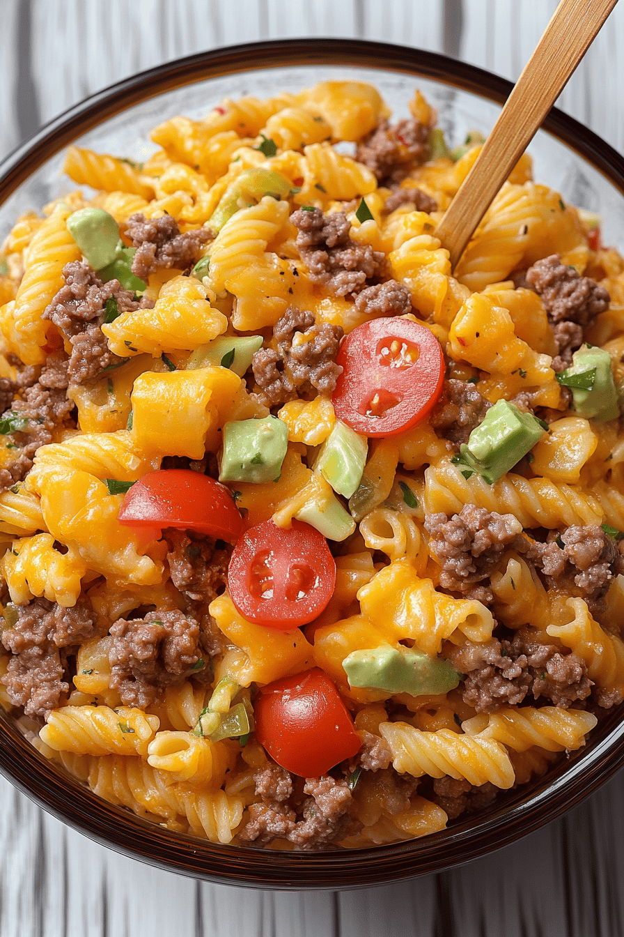 Taco Pasta Salad slice on plate showing perfect texture and swirl pattern