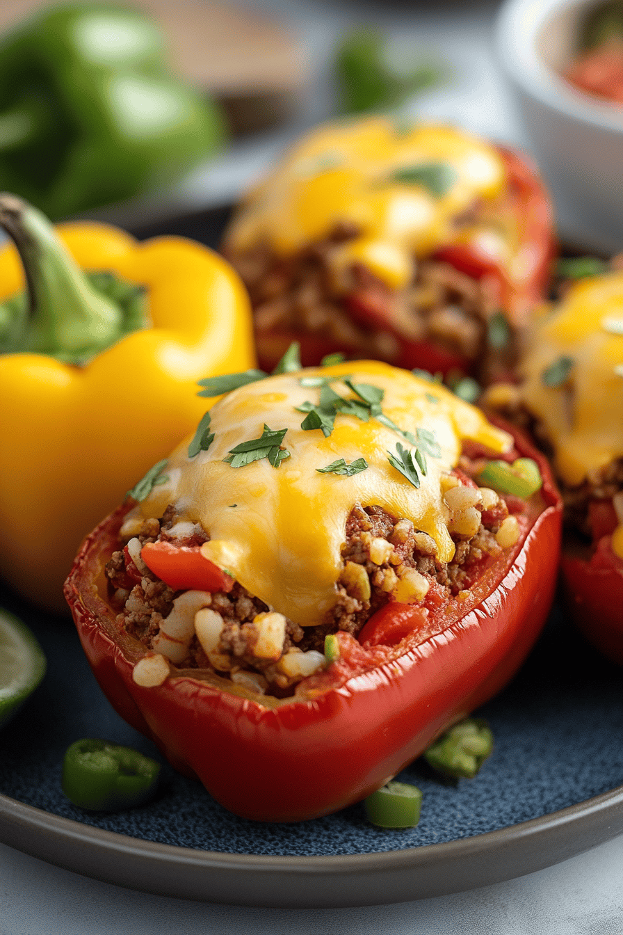 Taco Stuffed Peppers ingredients organized and measured on kitchen counter