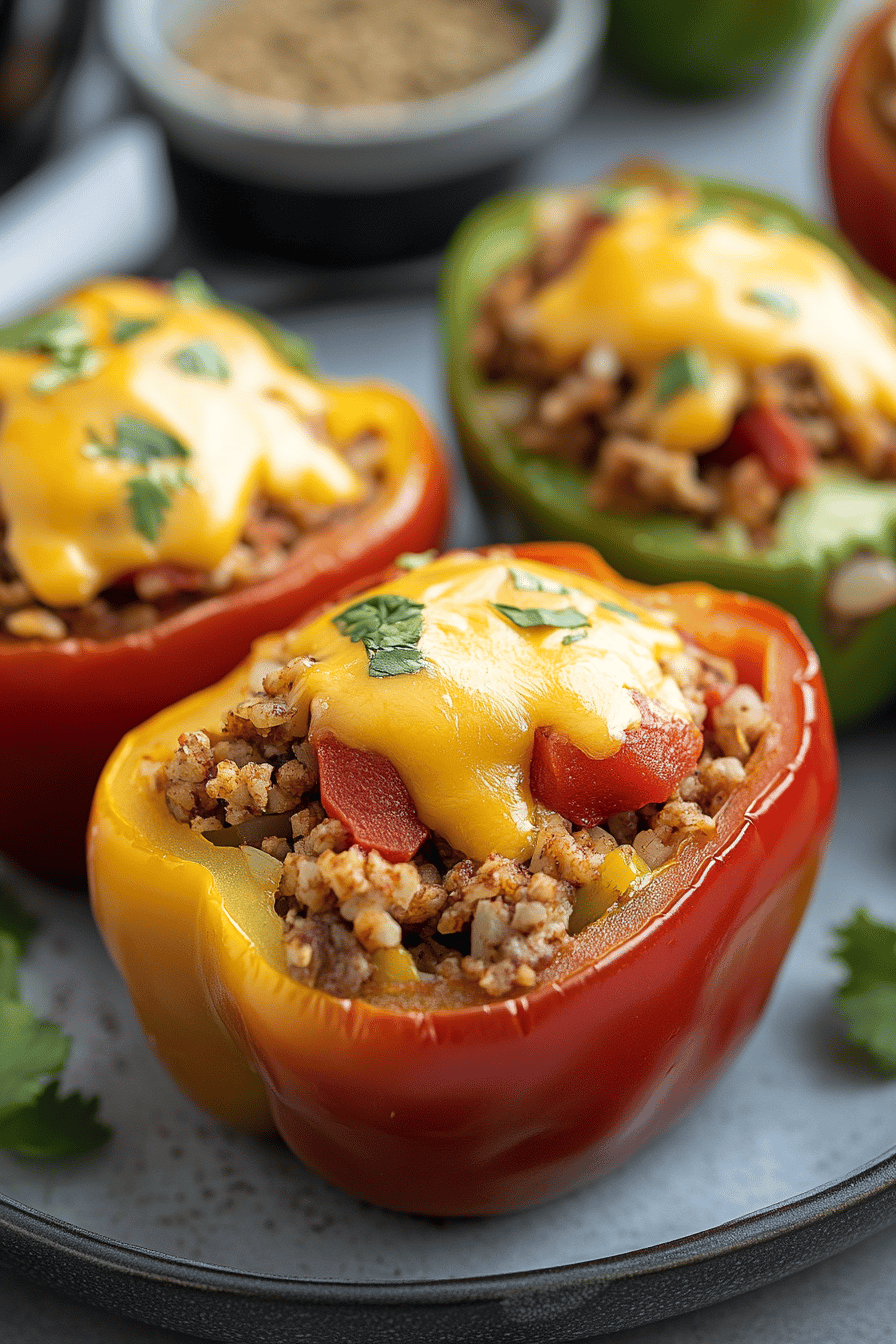 Taco Stuffed Peppers slice on plate showing perfect texture and swirl pattern