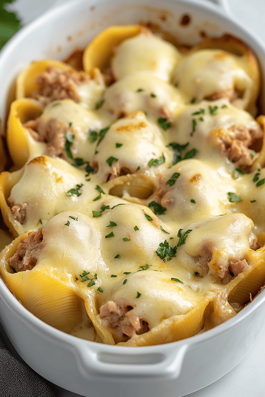 Tuna Stuffed Shells ingredients organized and measured on kitchen counter