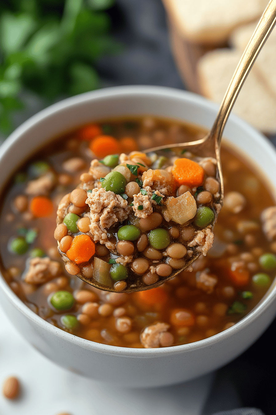 Turkey Lentil Soup ingredients organized and measured on kitchen counter