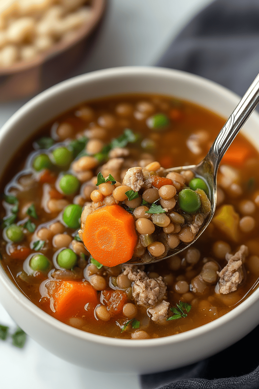 Turkey Lentil Soup final dish beautifully presented and ready to serve