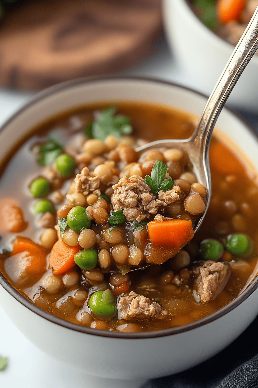 Turkey Lentil Soup slice on plate showing perfect texture and swirl pattern