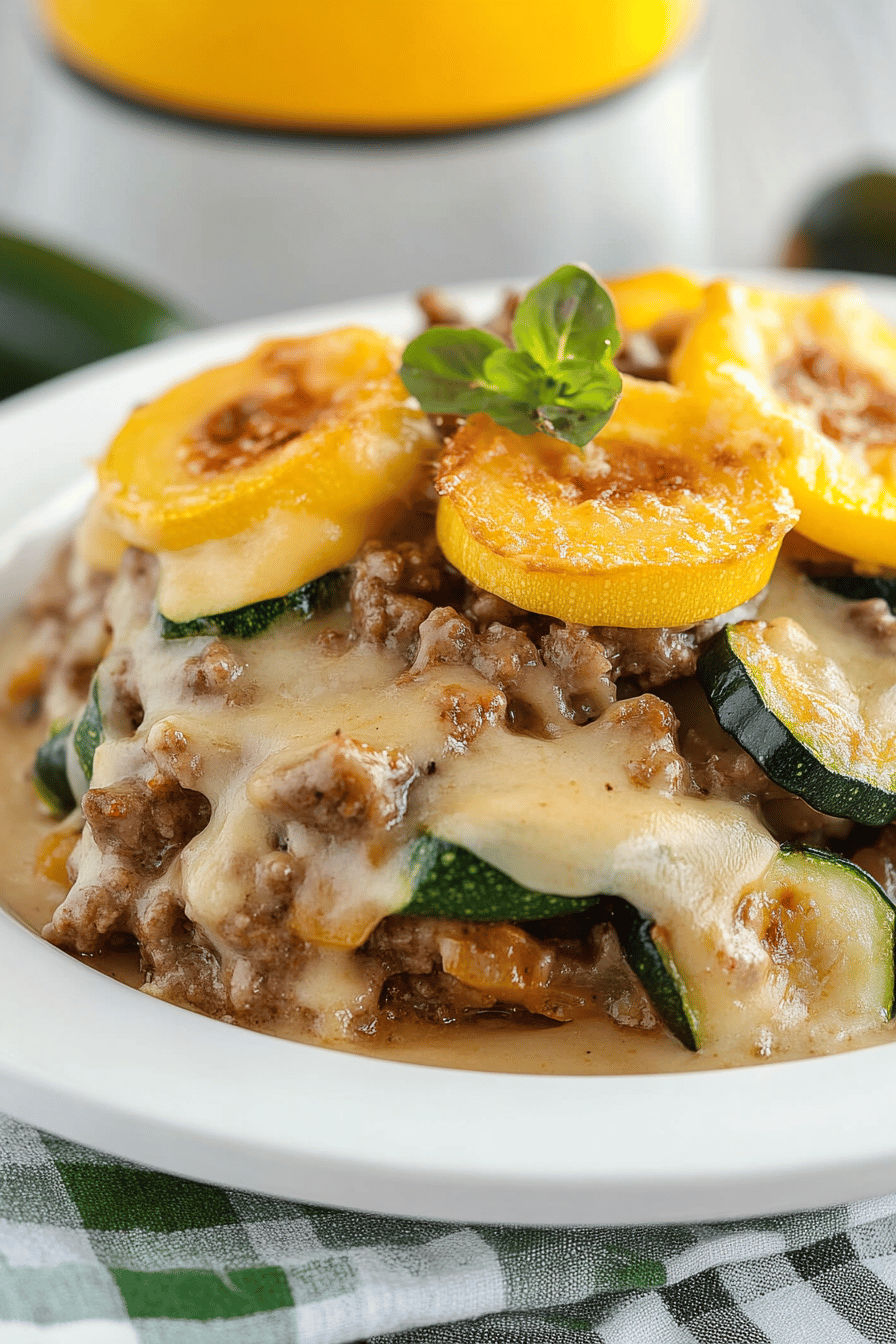Zucchini Beef Casserole ingredients organized and measured on kitchen counter