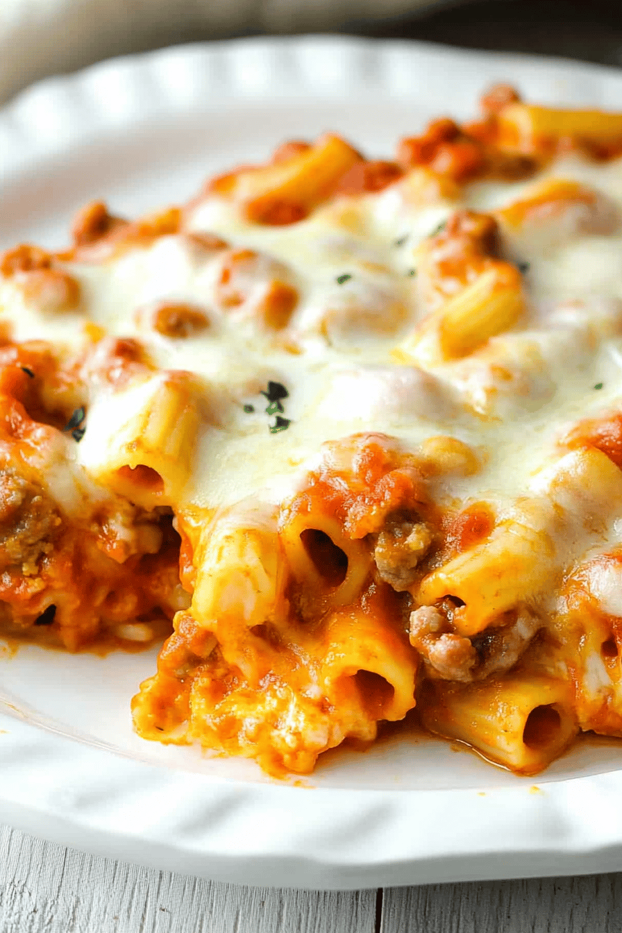 baked ziti with sausage Final Dish Presentation