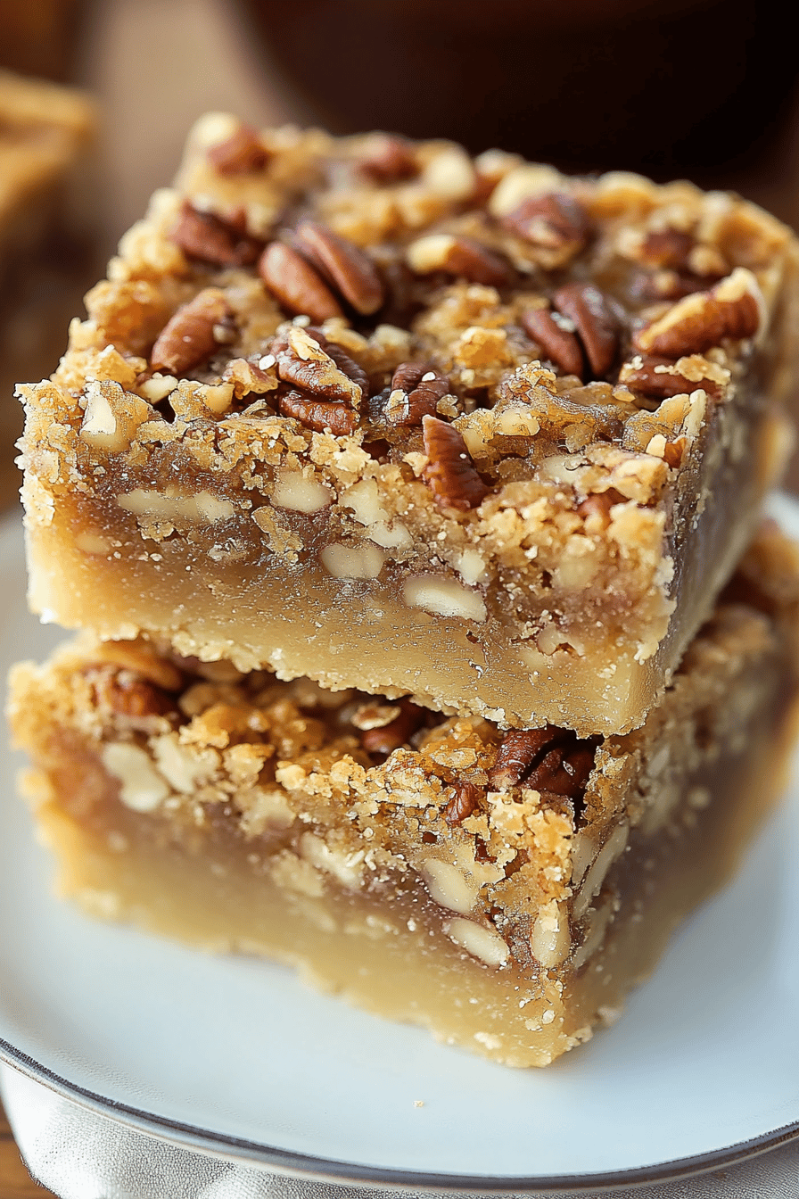 pecan pie bars slice on plate showing perfect texture and swirl pattern