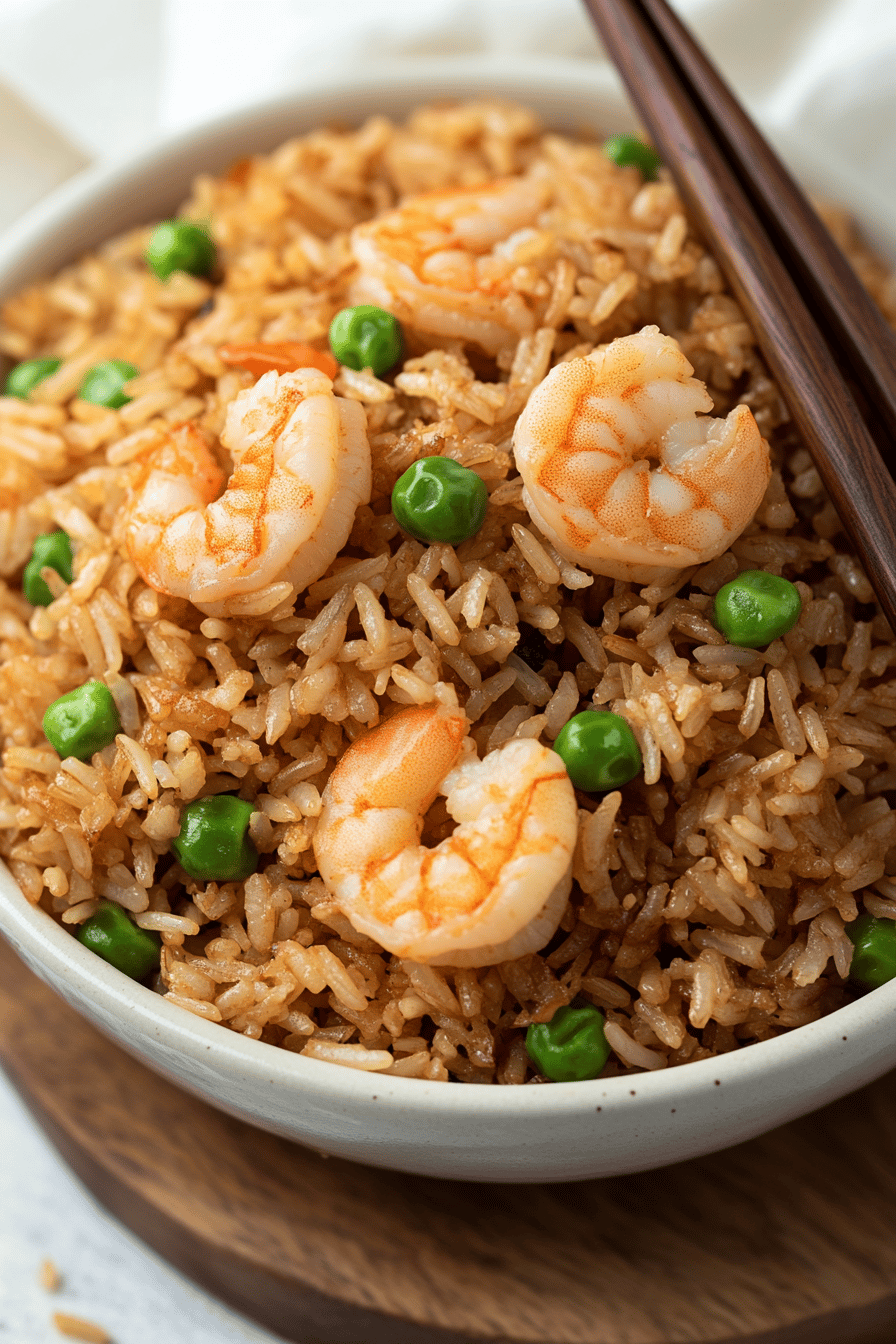 shrimp fried rice ingredients organized and measured on kitchen counter