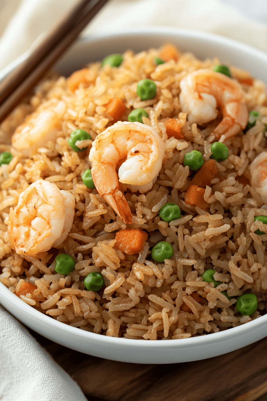 shrimp fried rice slice on plate showing perfect texture and swirl pattern