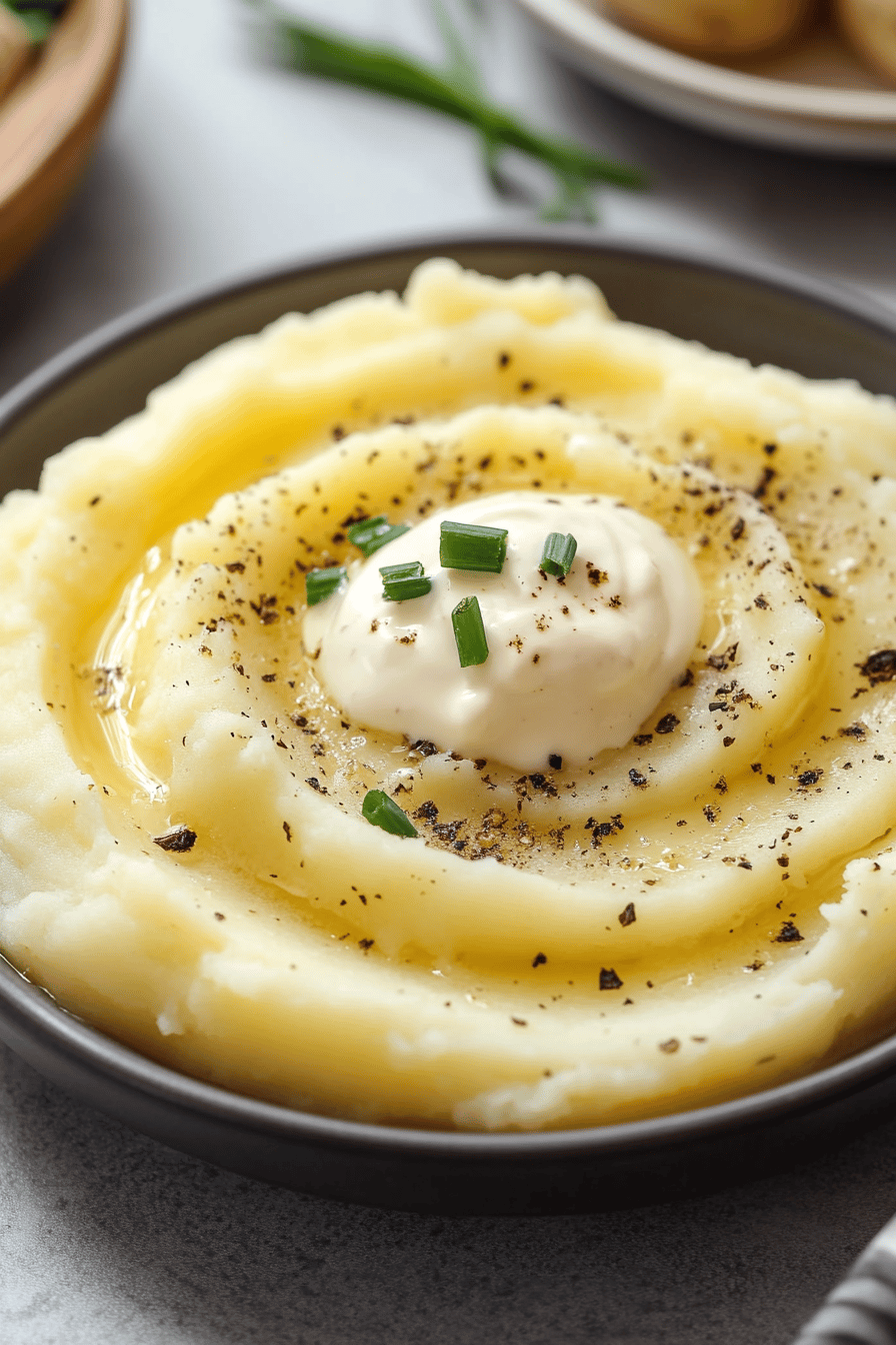 sour cream chive mashed potatoes final dish beautifully presented and ready to serve