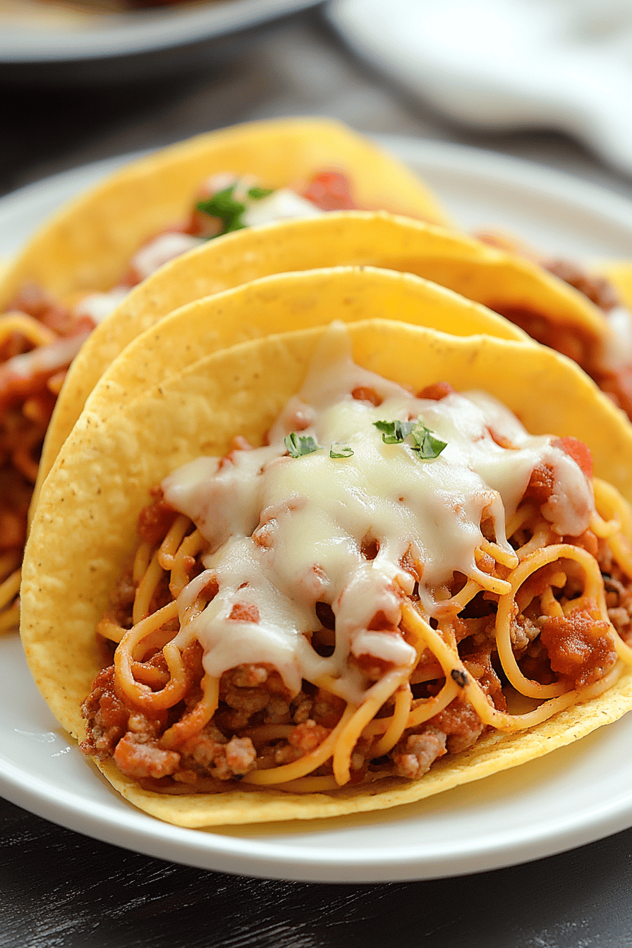 spaghetti tacos ingredients organized and measured on kitchen counter