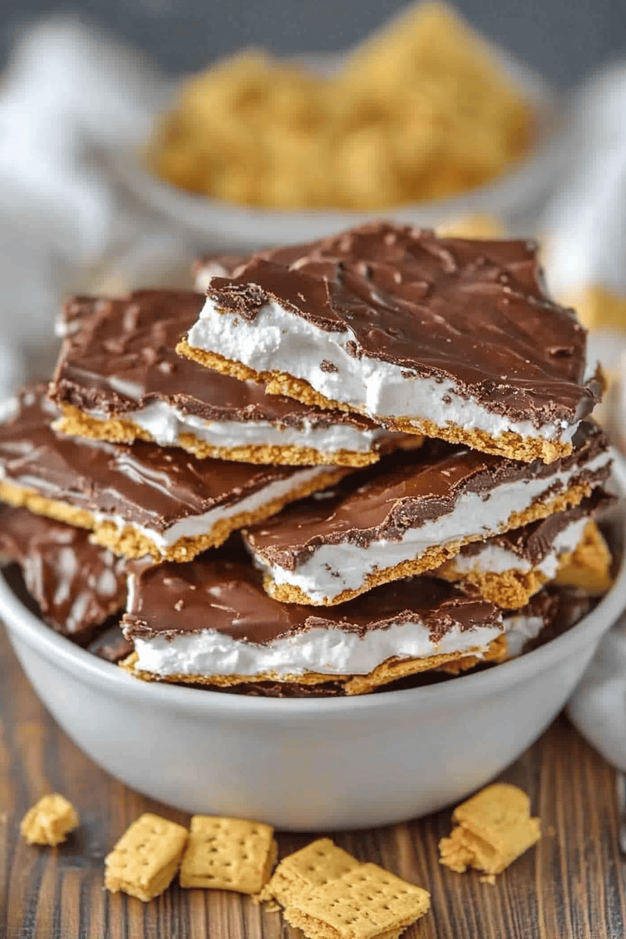 7-Layer S'mores Bark slice on plate showing perfect texture and swirl pattern
