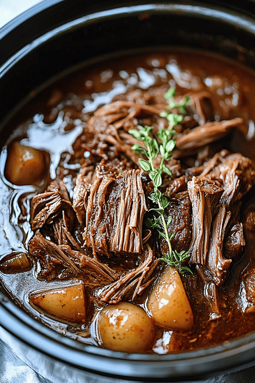 Amish Pot Roast slice on plate showing perfect texture and swirl pattern