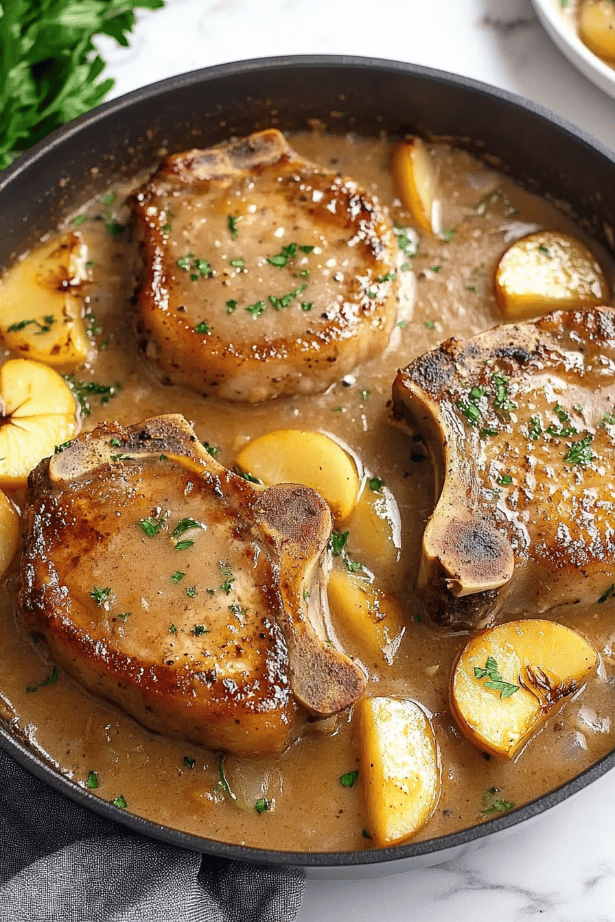 Apple Pork Chops ingredients organized and measured on kitchen counter