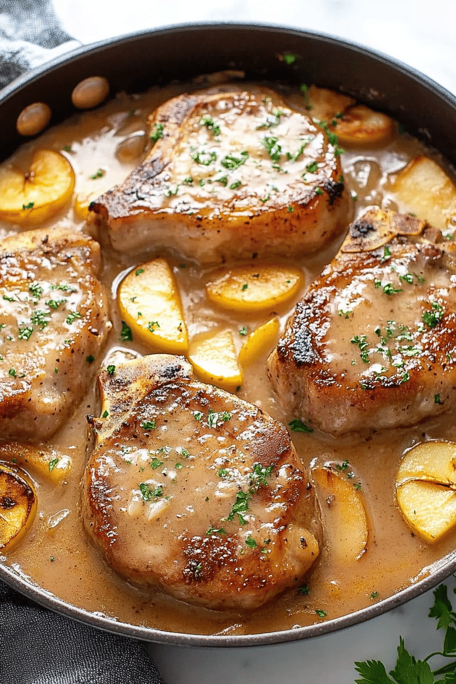 Apple Pork Chops slice on plate showing perfect texture and swirl pattern