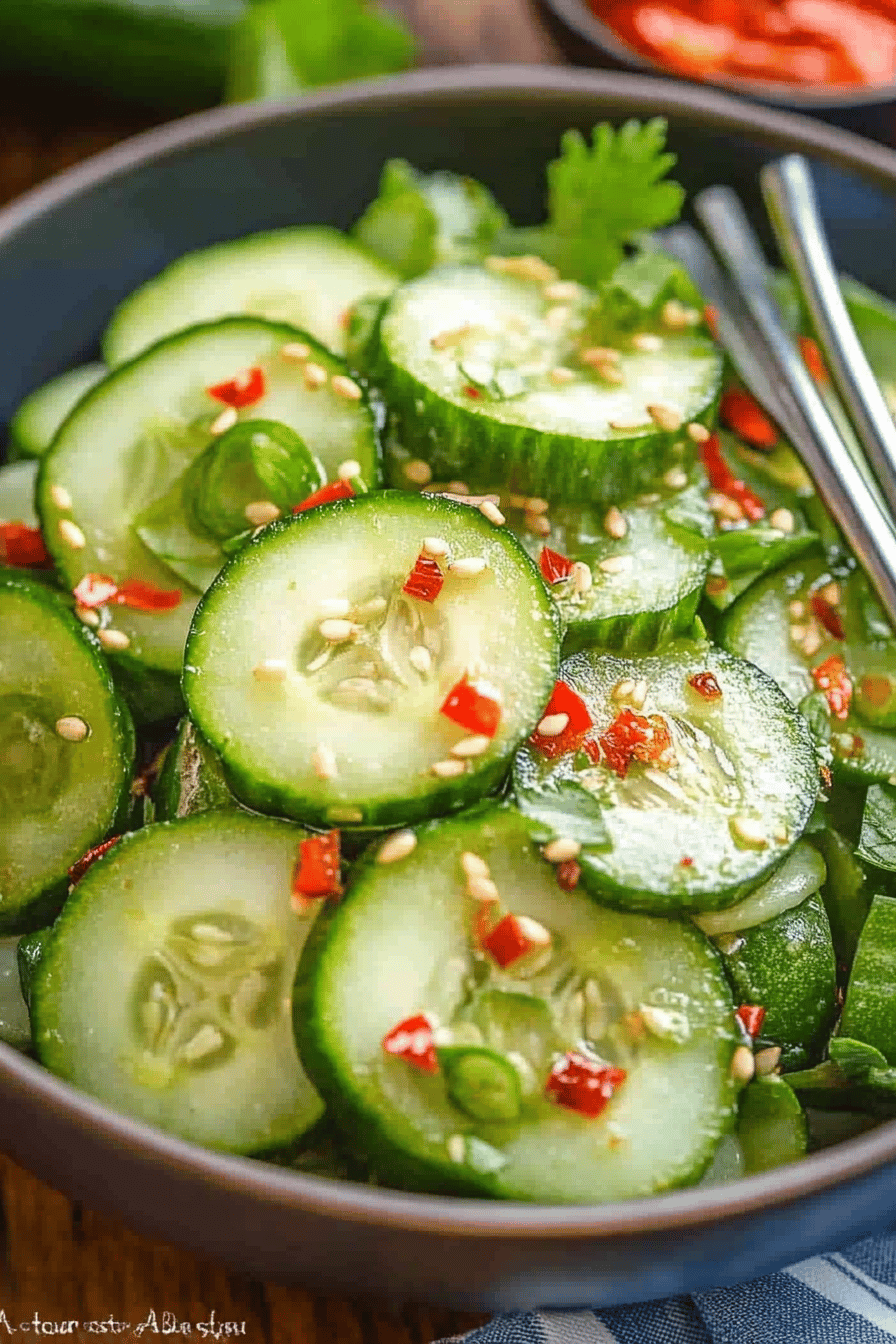 Asian Cucumber Salad final dish beautifully presented and ready to serve